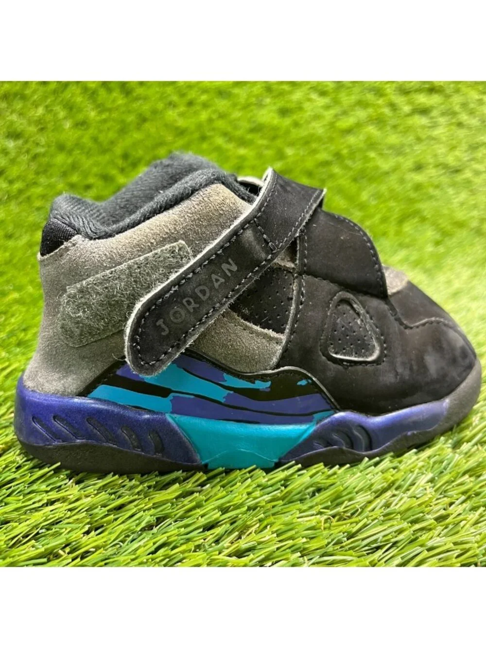Nike Air Jordan 8 Retro Toddler Size 7C Black Gray Blue Athletic Shoes Sneakers